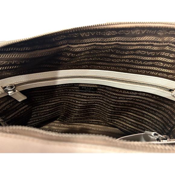 Prada Saffiano Ivory Leather Satchel Weekender Travel Tote Bag - Picture 6 of 12